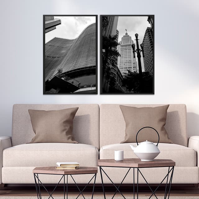 Kit Quadros Decorativos Cidades São Paulo Preto e Branco